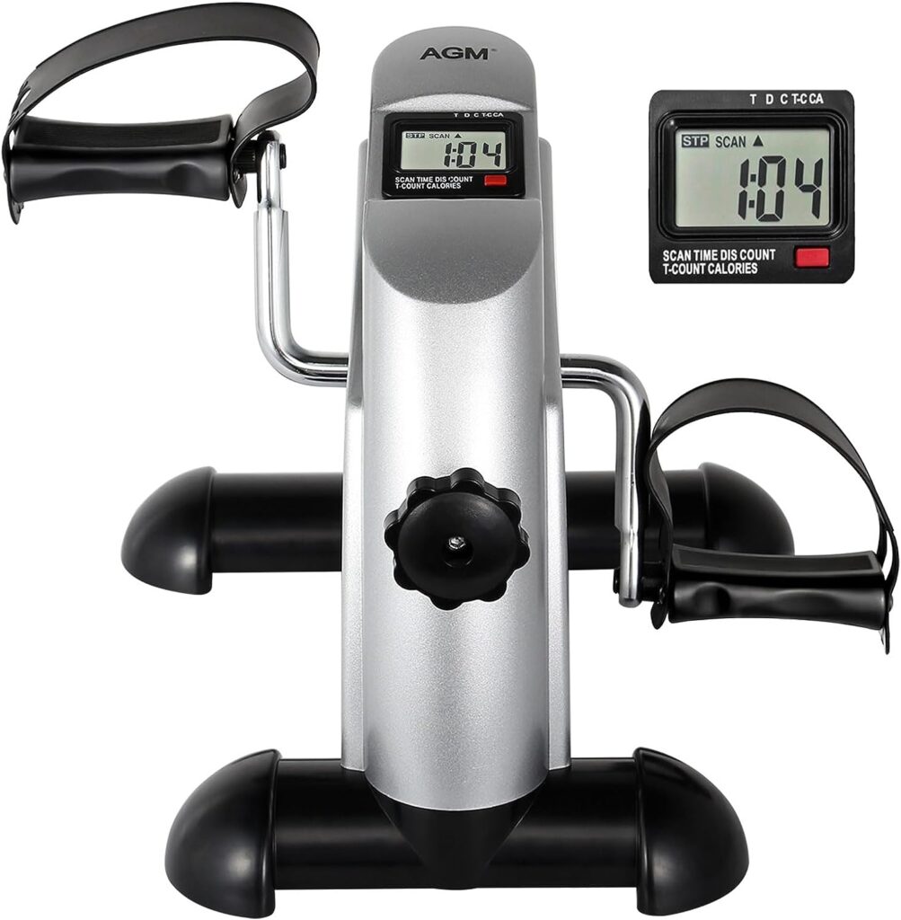 Mini Exercise Bike, AGM Under Desk Bike Pedal Exerciser Foot Cycle Arm  Leg Pedal Exerciser with LCD Screen Displays