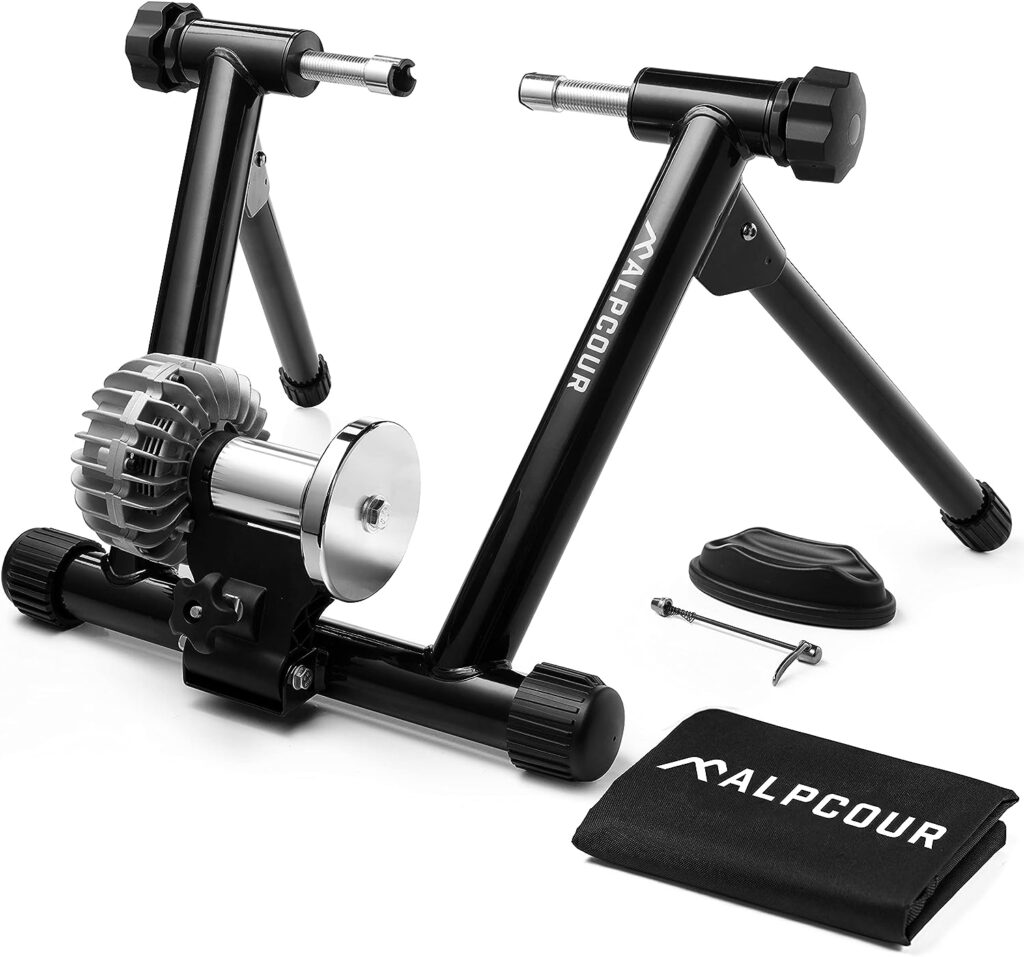 Alpcour Fluid Bike Trainer Stand for Indoor Riding – Portable Stainless Steel Indoor Trainer, Noise Reduction, Progressive Resistance, Dual-Lock System – Stationary Exercise for Road  Mountain Bikes