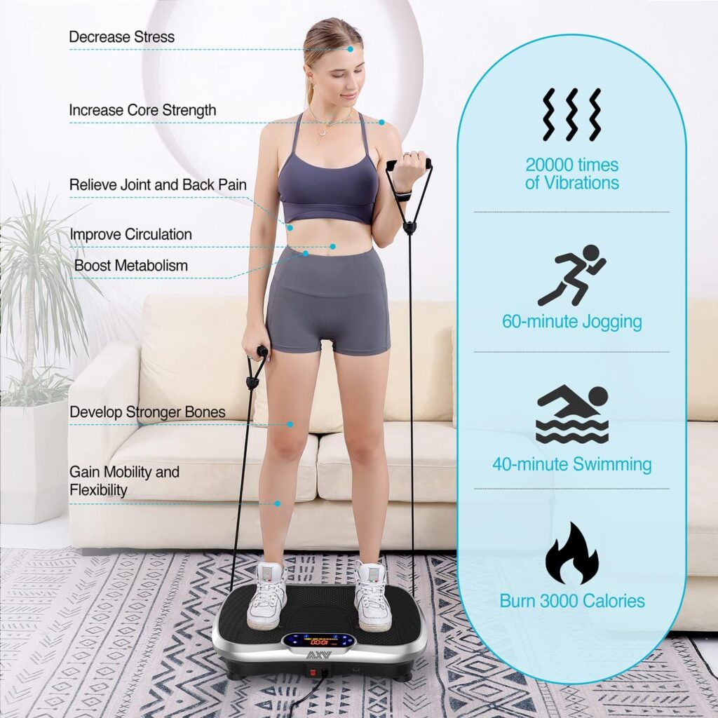 AXV Vibration Plate Exercise Machine Whole Body Workout Vibrate Fitness Platform Lymphatic Drainage Machine for Weight Loss Shaping Toning Wellness Home Gyms Workout for Women Men