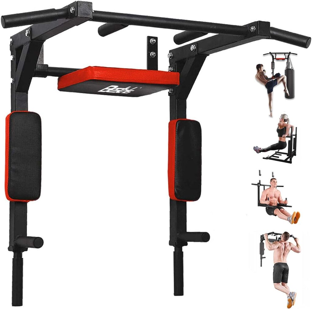BESTHLS Wall Mounted Pull Up Bar and Dip Station, Heavy Duty Wall Mount Pull-up Chin Up Bar Multifunctional Home Gym Workout Indoor Exercise Equipment Support to 440 Lbs