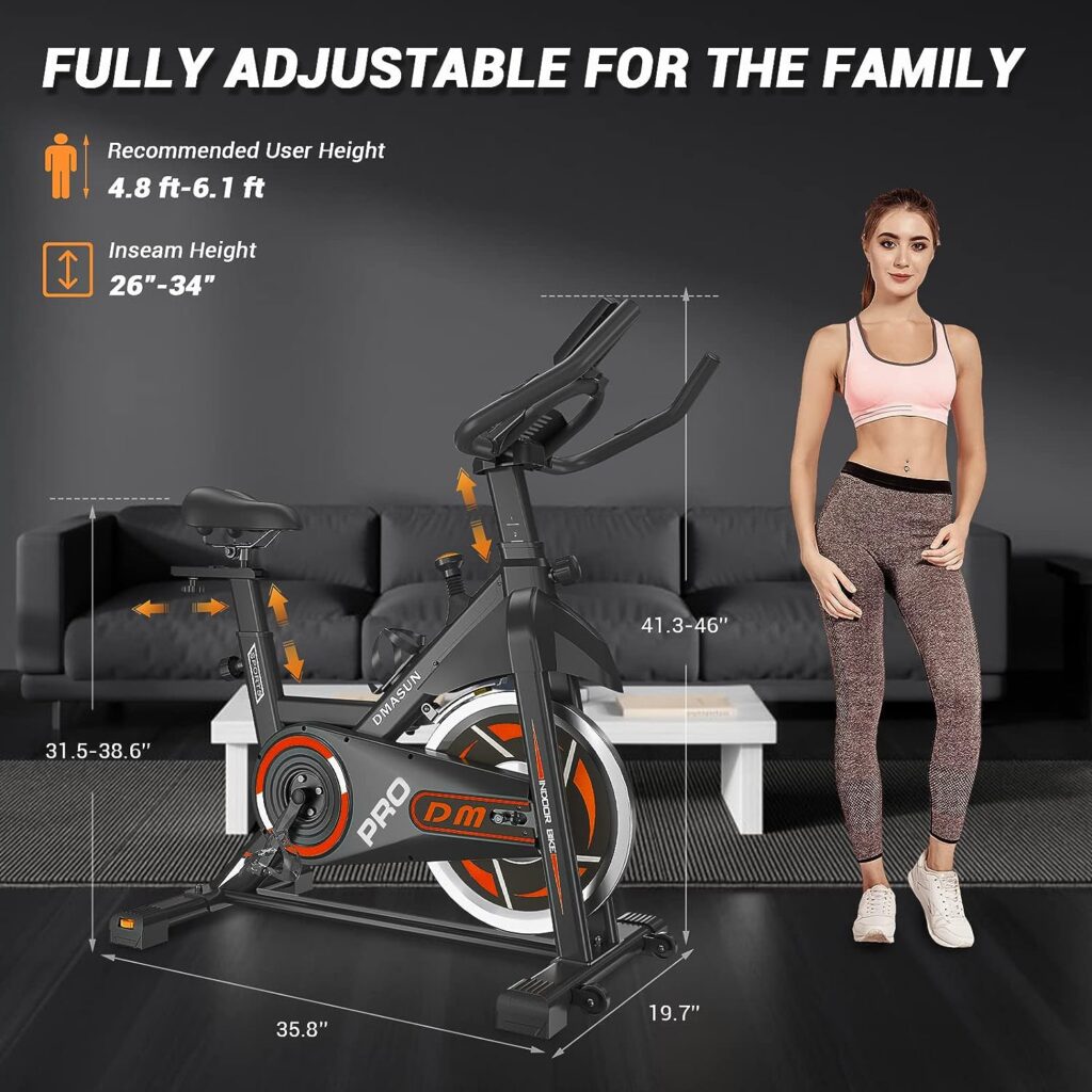 DMASUN Exercise Bike, Plus/Pro Magnetic Resistance/Brake Pad Indoor Cycling Bike Stationary, Cycle Bike with Comfortable Seat Cushion, Digital Display with Pulse