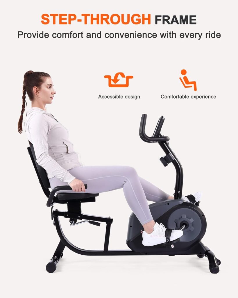 ECHANFIT Recumbent Exercise Bike with Optional Bluetooth Connectivity, 16 Levels Magnetic Resistance and Pulse Rate Monitor for Seniors, Indoor Stationary Bike for Home Use, 350 LB Weight Capacity