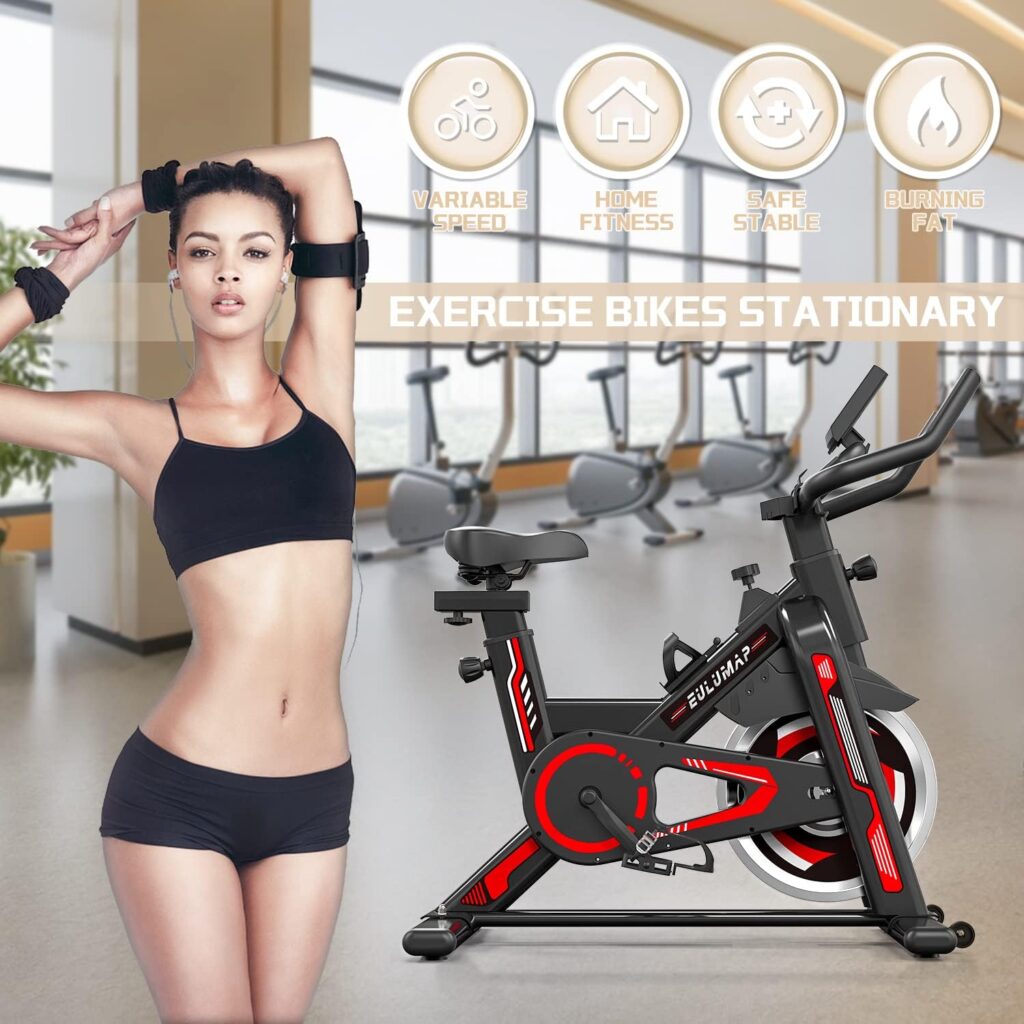 Exercise Bike-Stationary Bikes Indoor Cycling Bike, Spin Bike Belt Drive Indoor Exercise Bike with LCD Monitor and Comfortable Seat Cushion