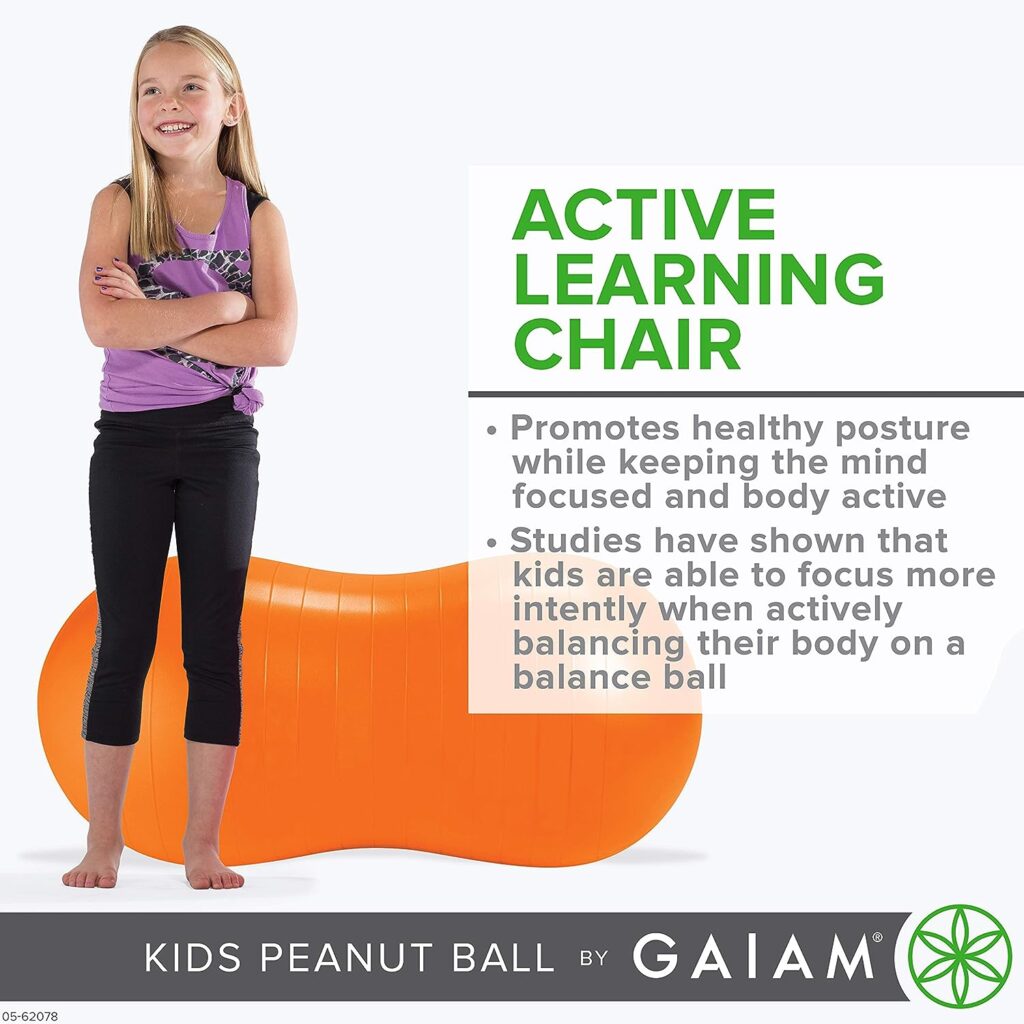Gaiam Kids Peanut Bounce Desk Chair - Exercise Yoga Balance Stability Sitting Ball - Sensory Toys for Autistic Children - Flexible Seating for School or Classroom, Wiggle Seat for Boys and Girls