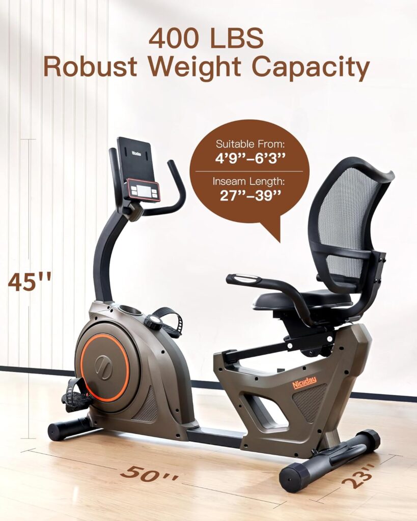Niceday Indoor Recumbent Exercise Bike Workout Equipment for Home Gym 400LBS Weight Capacity