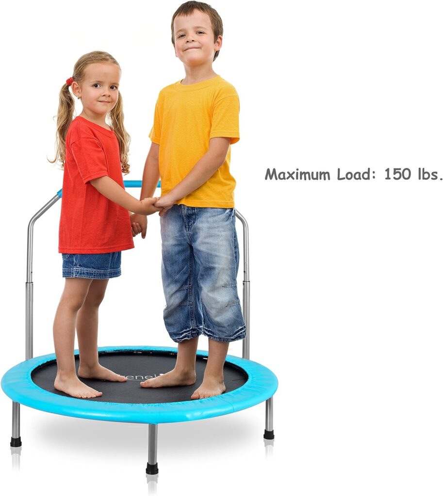 SereneLife 36 Inch Portable Fitness Trampoline – Sports Trampoline for Indoor and Outdoor Use – Professional Round Jumping Cardio Trampoline – Safe for Kid w/Padded Frame Cover and Handlebar