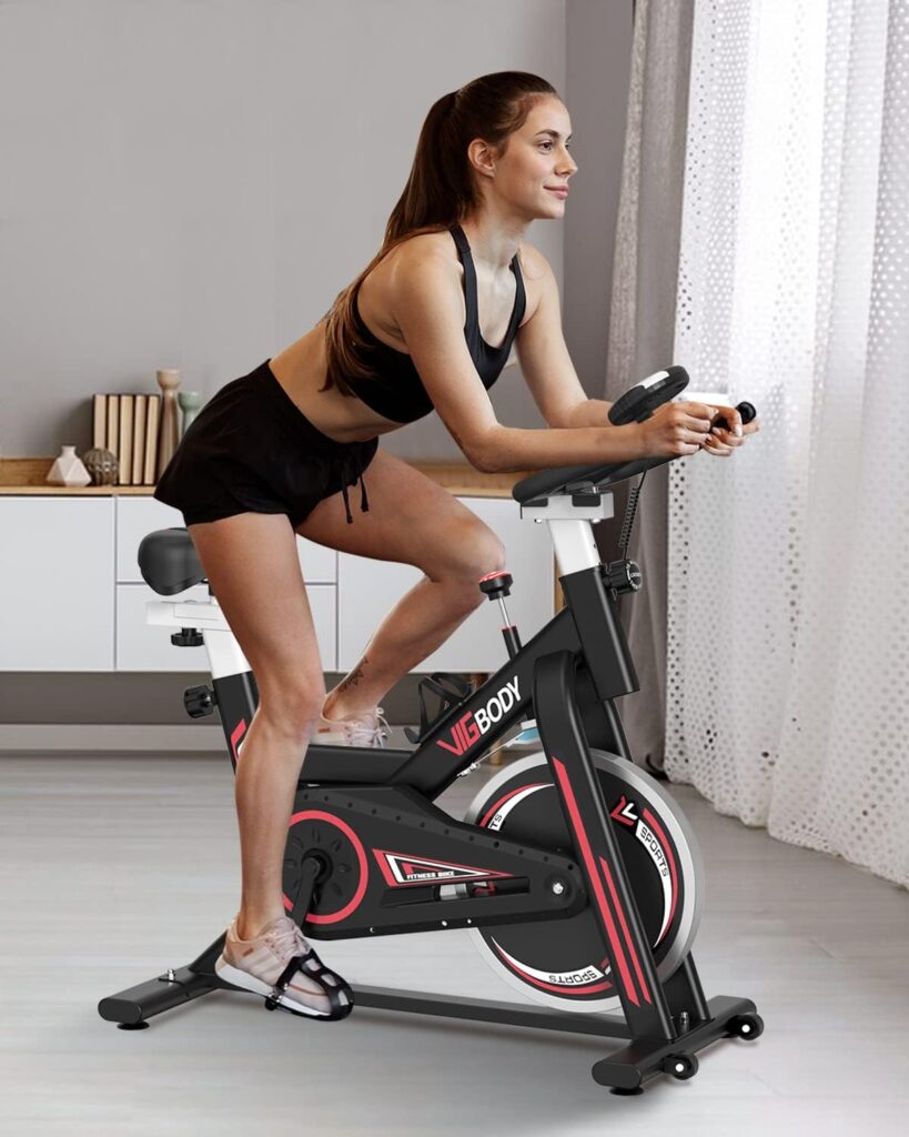 VIGBODY Stationary Exercise Bike Indoor Cycling Bike for Cardio Workout, with Comfortable Seat Cushion, LCD Monitor for Home Training Bike