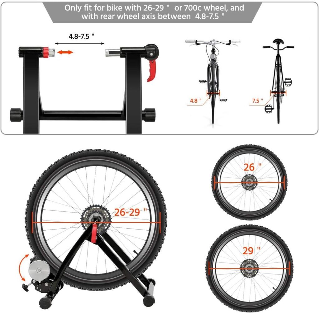 Yaheetech Magnetic Bike Trainer Stand w/ 6 Speed Level Wire Control Adjuster,Noise Reduction,Quick-Release  Front Wheel Riser Resistance Foldable Bicycle Exercise Stand for Mountain  Road Bikes