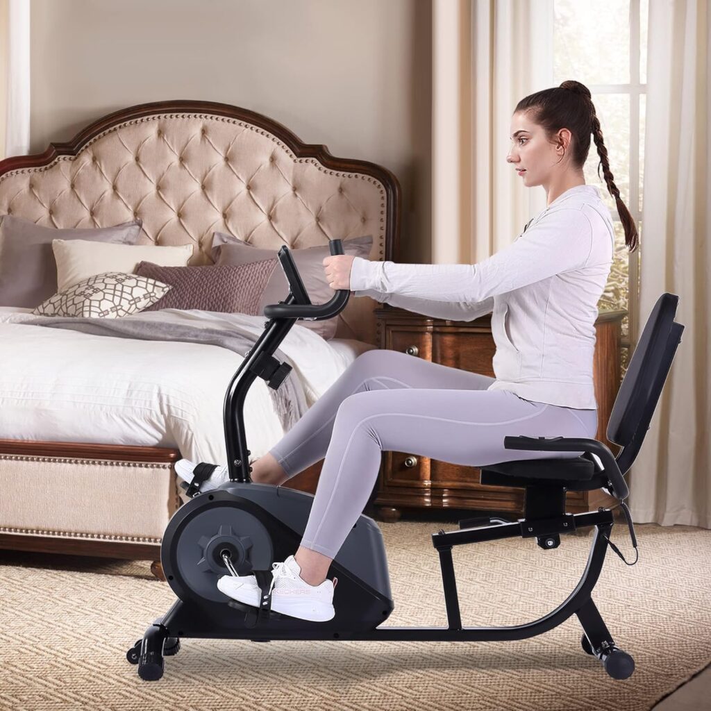 ECHANFIT Recumbent Exercise Bike with Optional Bluetooth Connectivity and Free Fitness App, 16 Levels Magnetic Resistance, Stationary Bike for Seniors Home Use with Pulse Sensor 350 LB Weight Capacity