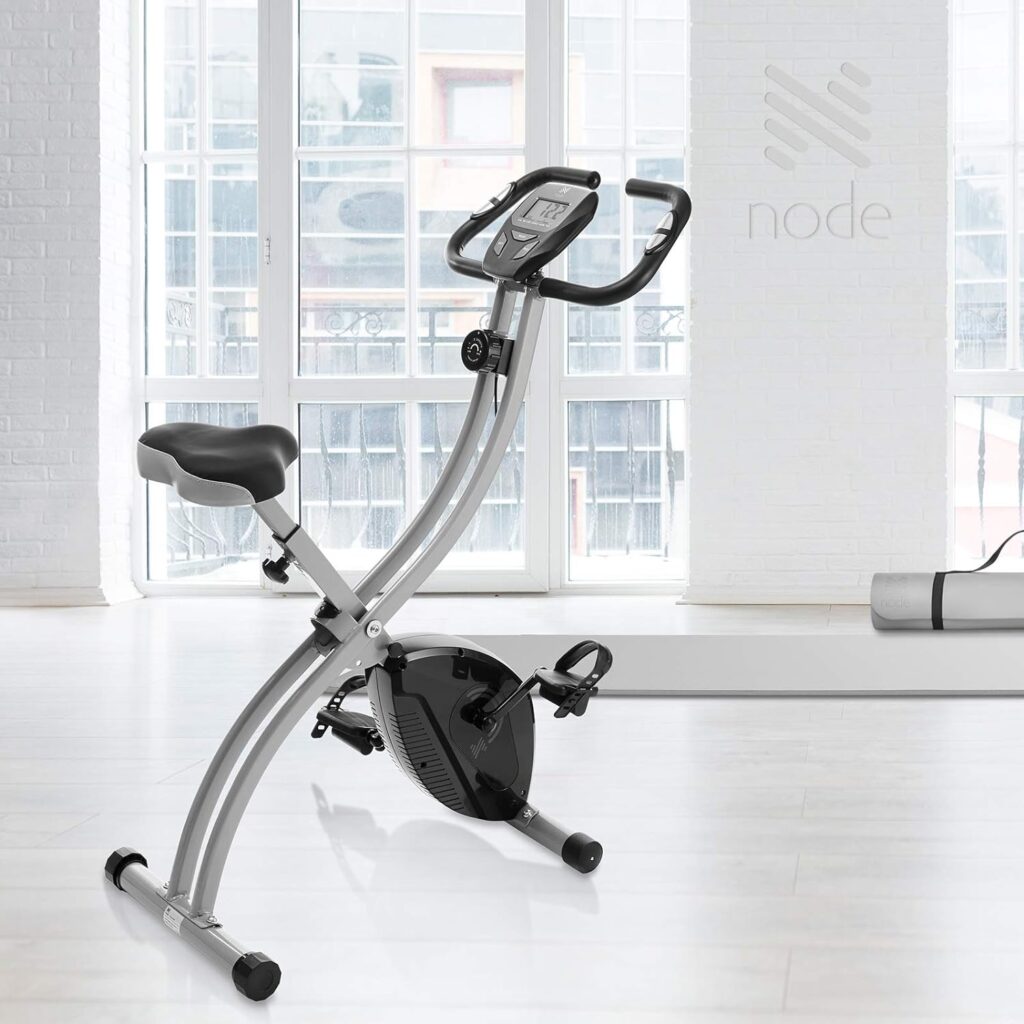 Node Fitness Indoor Cycling Bike - Folding, Upright Stationary Exercise Cycle with Magnetic Resistance