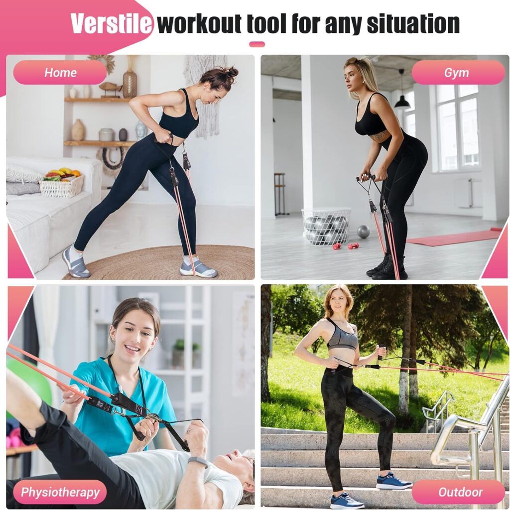 Resistance Bands with Handles for Women, 5 Level Exercise Bands Workout Bands for Physical Therapy, Yoga, Pilates, Door Anchor, Storage Pouch