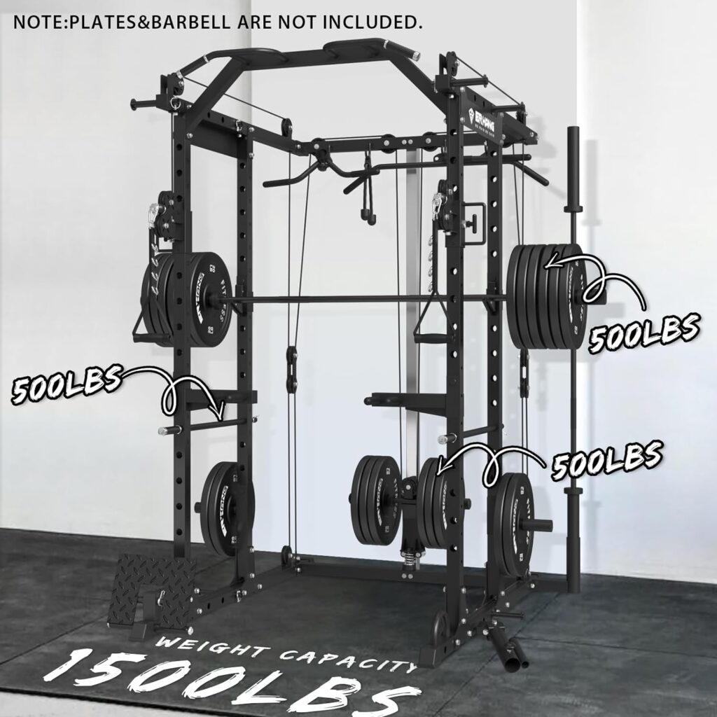 ER KANG Power Cage, PC06 1500LBS Power Rack with Cable Crossover System, Multi-Function Workout Cage with J Hooks, Strength Training Squat Racks Home Gym(New)