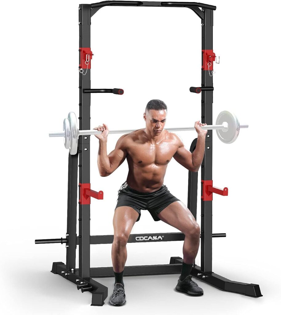 CDCASA Power Squat Rack Cage, Adjustable Power Cage, Multi-Function Power Tower with Pull Up Bar, Power Zone Rack Stand for Home Gym