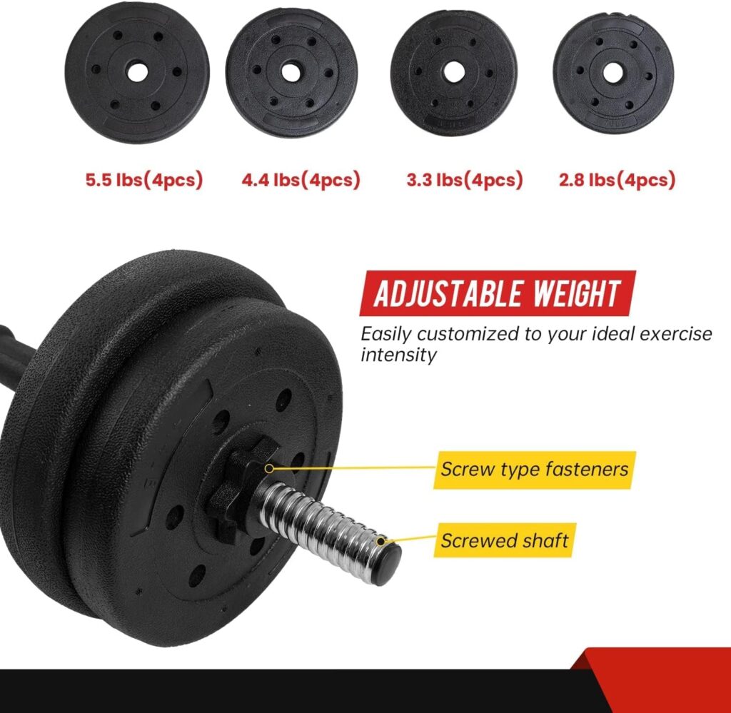 Rubber Dumbbell Sets Adjustable Weights 5.6-66 Lbs, Adjustable Dumbbell Sets of 2 Pair, Free Weights Strength Training Dumbbell Set with NO-Slip Handle, Rubber Dumbbell Hand Weights Sets for Women/Men