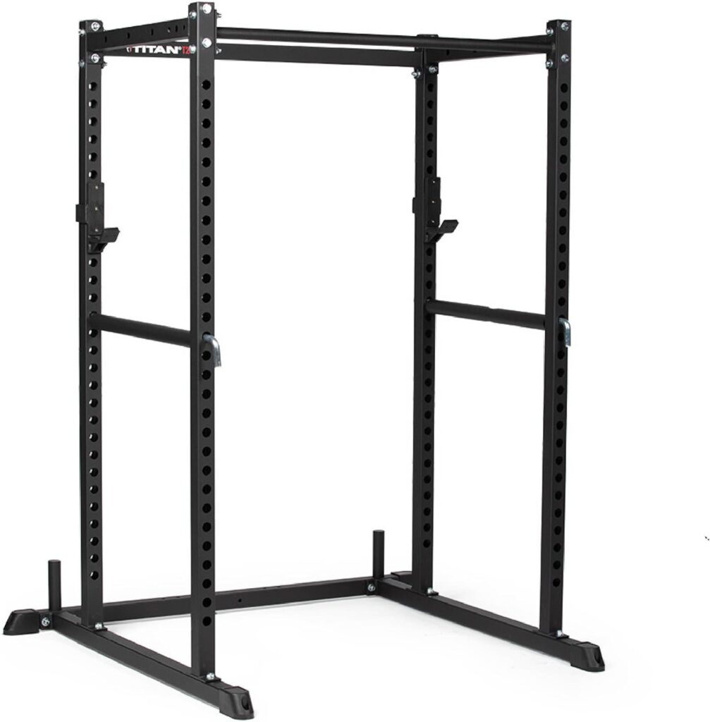 Titan Fitness T-2 Series Short 71 Power Rack, 850 LB Rackable Capacity, Skinny Pull Up Bar, Pin and Pipe Safeties, Standard J-Hooks, All In One Home Garage Gym for Weightlifting and Strength Training