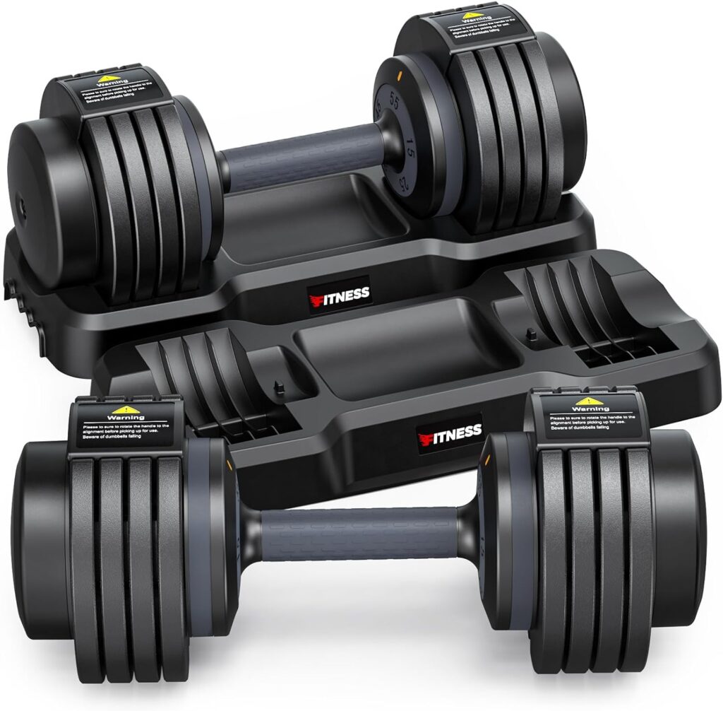 XDDIAS 110/55/50/25LB Adjustable Dumbbells for Home Gym Exercise  Fitness, 1 Sec Fast Change Weights with Anti-Slip Handle, 5 Weight Options for Full Body Workout Suitable Men/Women