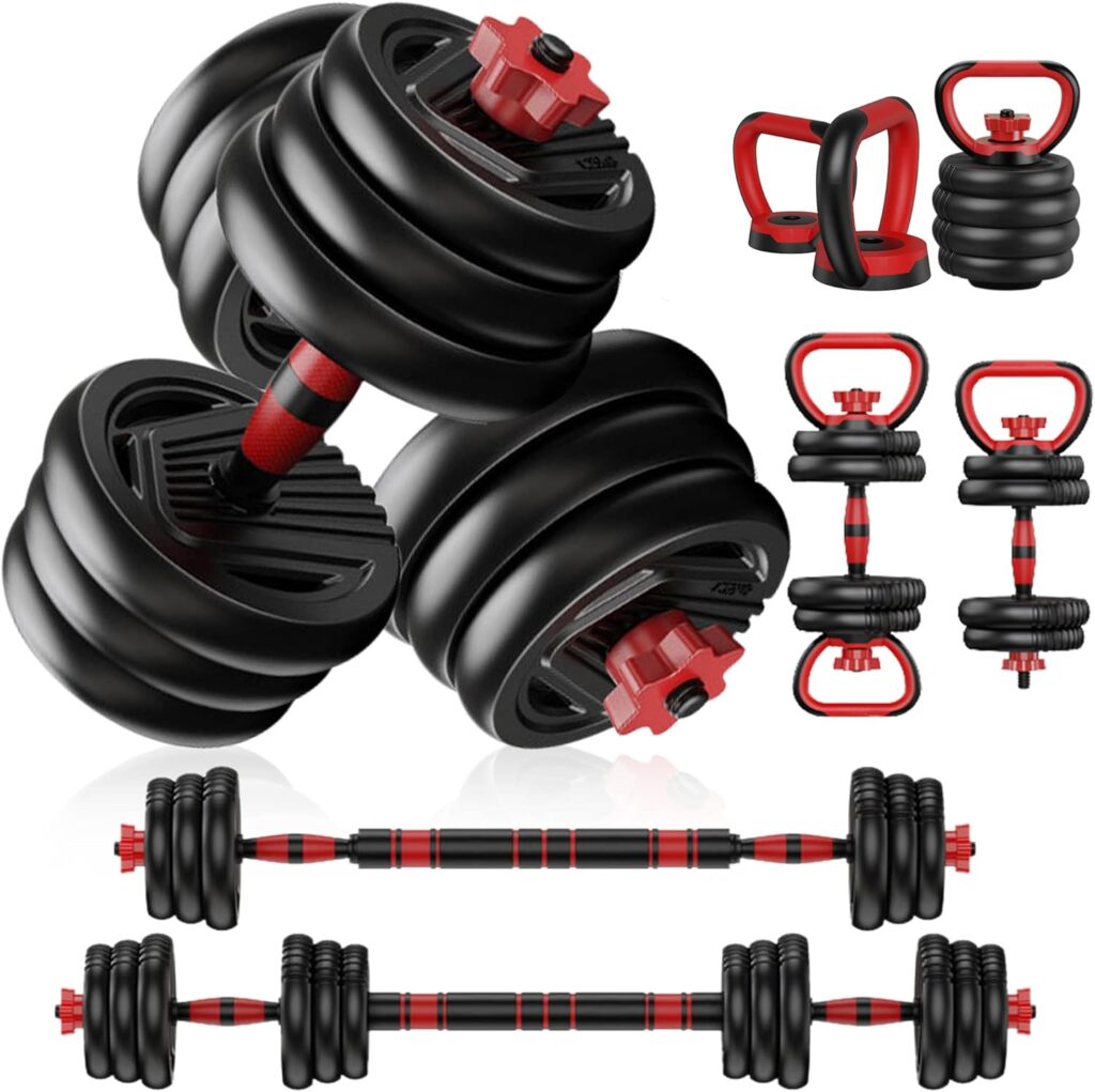 Prapark Adjustable Dumbbell Set - Free Weights Set with Connector - 4 in1 Weights Dumbbells Set Used as Barbell, Kettlebells, Push up Stand - Fitness Exercises for Home Gym Exercises
