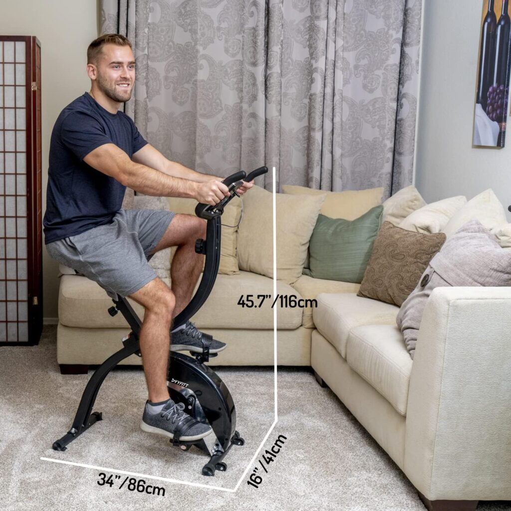 YYFITT 3-In-1 Exercise Bikes for Home | Folding Stationary Bike with Arm Workout Bands - 16 Levels Magnetic Resistance - Indoor Excersize Bike with Thick and Comfortable Seat, Hand Pulse and Phone/Tablet Holder