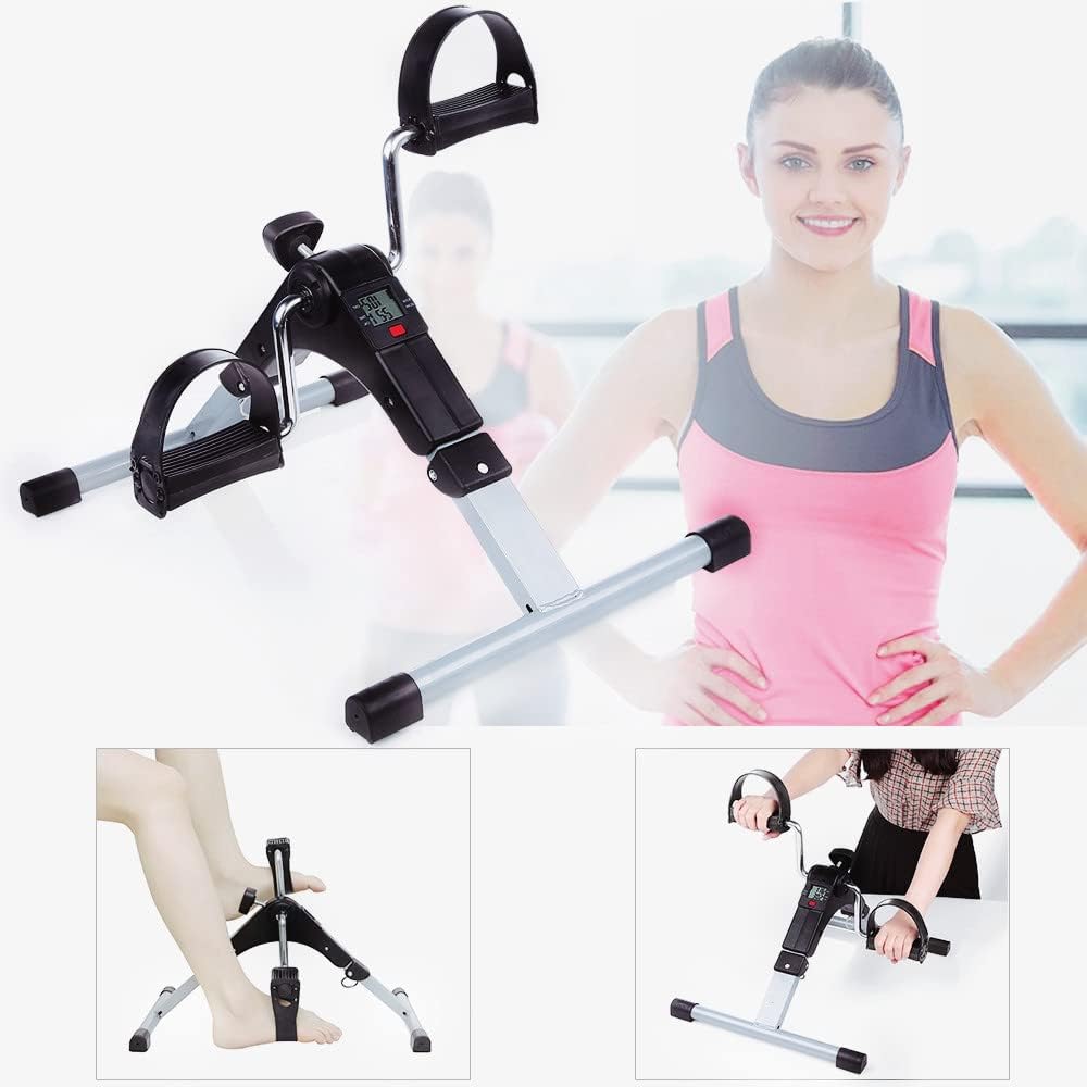 Uten Folding Pedal Exerciser, Mini Under Desk Exercise Bike Foot Hand Cycle Portable, Arm and Leg Exercise Peddler Machine with LCD Monitor