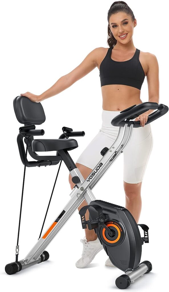 YOSUDA Folding Exercise Bike - 3 in 1 Upright Indoor Cycling Bike and Recumbent Exercise Bike, Foldable Stationary Bike with Large Comfortable Seat Cushion and Arm Resistance Band, Pulse Sensor