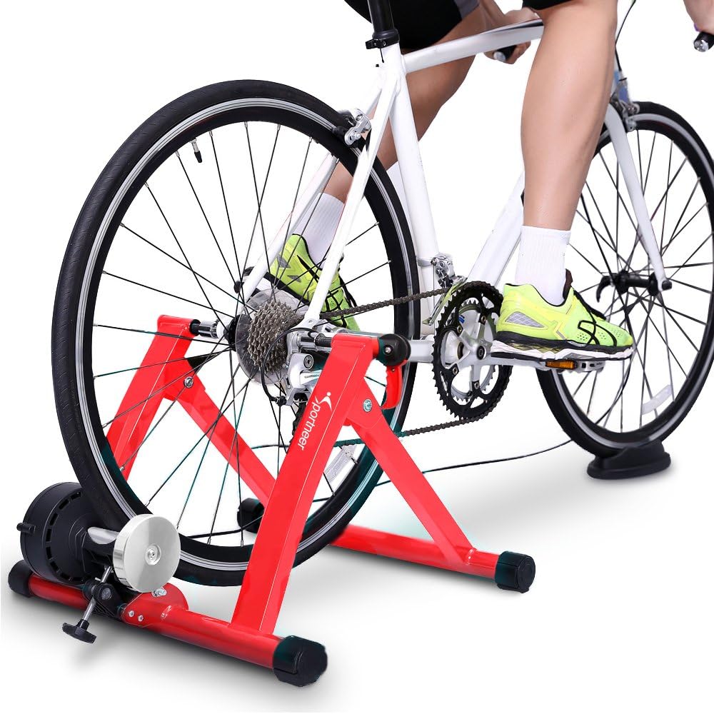 Bike Trainer Stand Indoor Riding - Sportneer Magnetic Stationary Bicycle Exercise Stand with Noise Reduction Wheel, 6 Resistance Adjustable