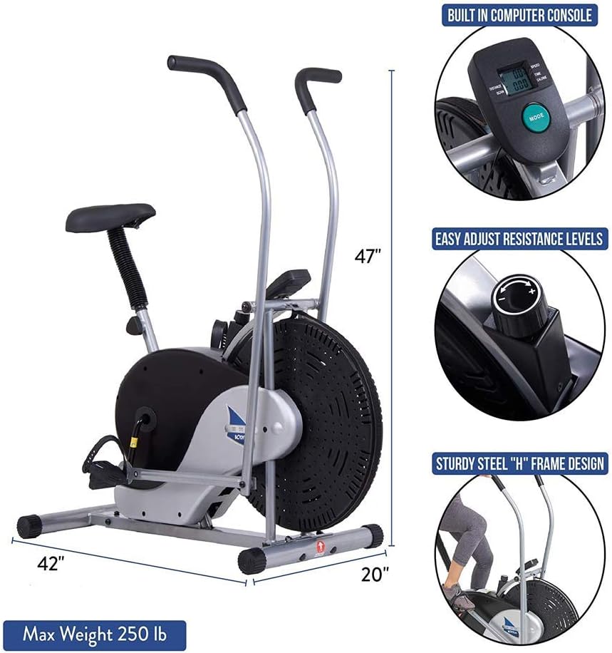 Body Rider Fan Bike, UPDATED Softer, Comfortable Bike Seat, Cardio and Toning Exercise Equipment for your Home Gym, Adjustable Stationary Exercise Bike BRF700