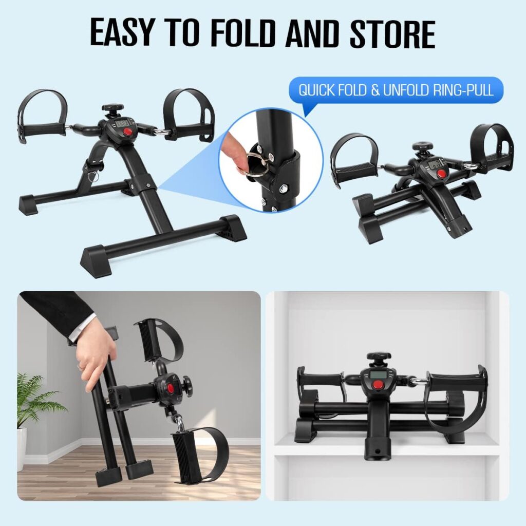 BOOKCYCLE Folding Pedal Exerciser, Mini Exercise Bike for Seniors Foot Hand Cycle Physical Therapy Rehab, Portable Under Desk Bike Peddler Machine for Arm Leg Exerciser while Sitting at Home Office