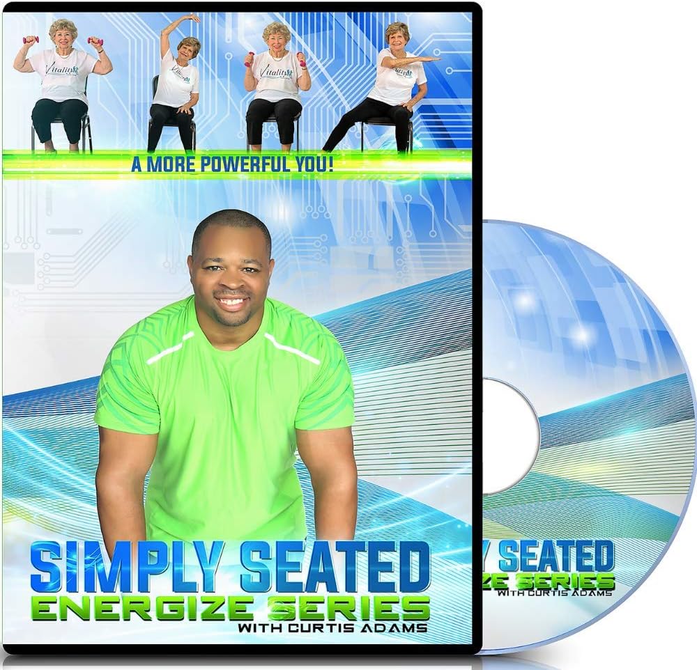 CHAIR EXERCISE DVD FOR SENIORS- Simply Seated is an invigorating Total Body Chair Workout. Warm up, Aerobic Endurance, Strengthening, Stretching. You will love this chair exercise for seniors DVDs