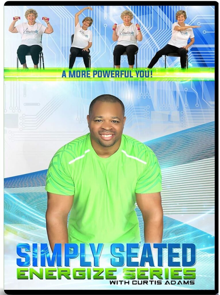 CHAIR EXERCISE DVD FOR SENIORS- Simply Seated is an invigorating Total Body Chair Workout. Warm up, Aerobic Endurance, Strengthening, Stretching. You will love this chair exercise for seniors DVDs