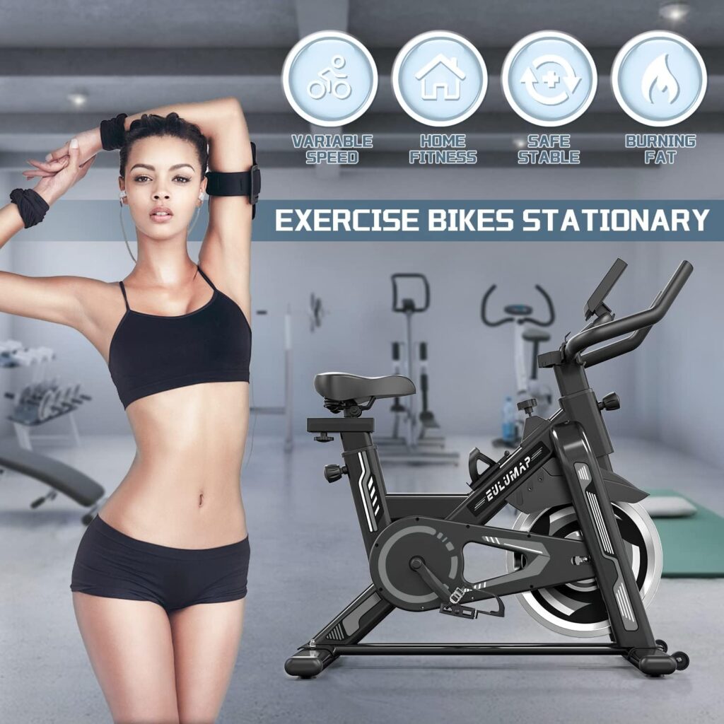 eulumap Exercise Bike - Stationary Indoor Cycling Bike for Home GYM with Tablet Holder and LCD Monitor,Silent Belt Drive,Comfortable seat and quiet flywheel(Grey)