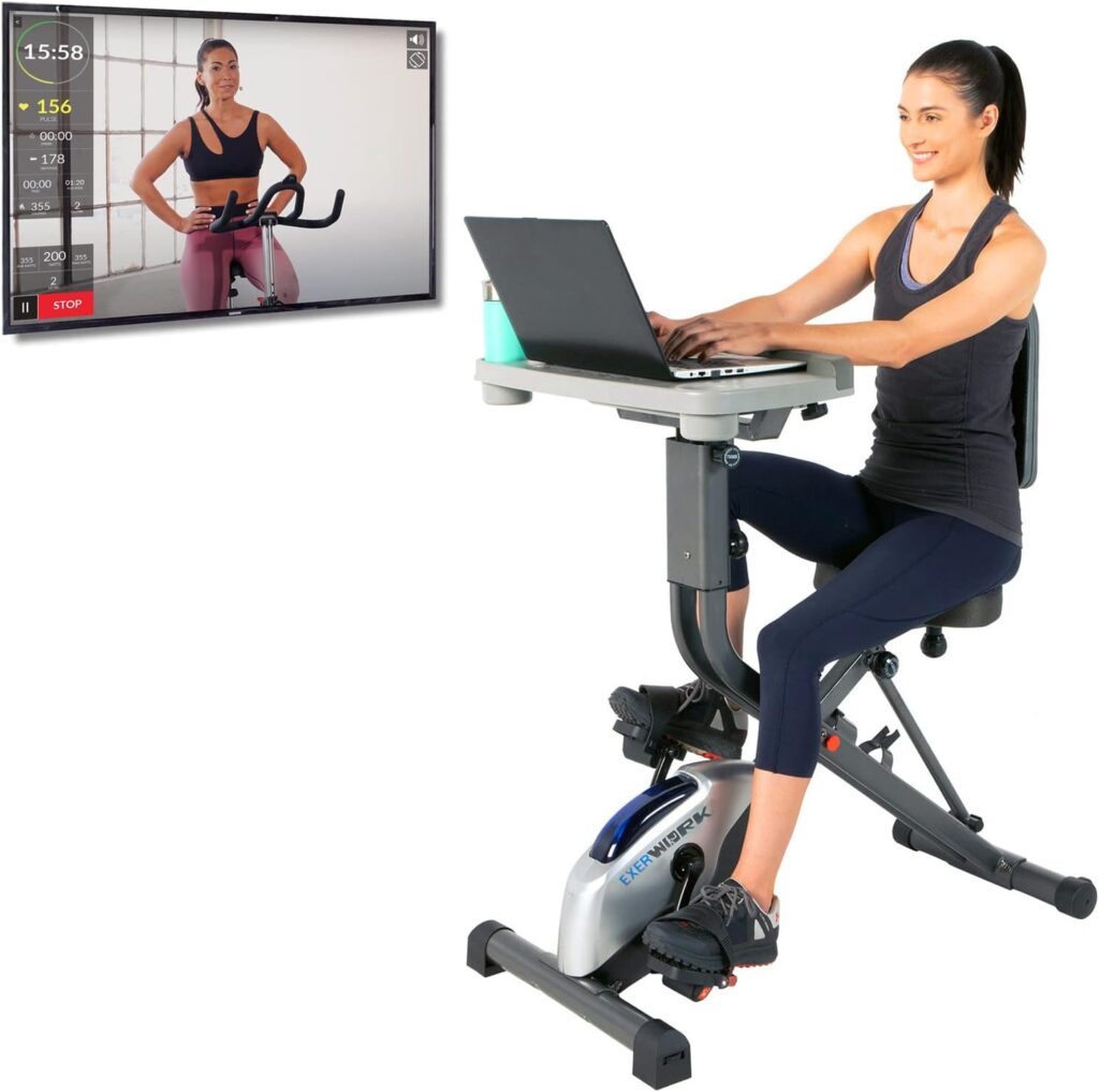 EXERPEUTIC EXERWORK 2000i Bluetooth Folding Exercise Desk Bike with 24 Workout Programs and Free App