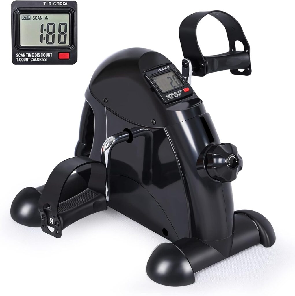 FEIERDUN Mini Exercise Bike, Under Desk Bike Pedal Exerciser Portable Foot Cycle Arm  Leg Peddler Machine with LCD Screen Displays