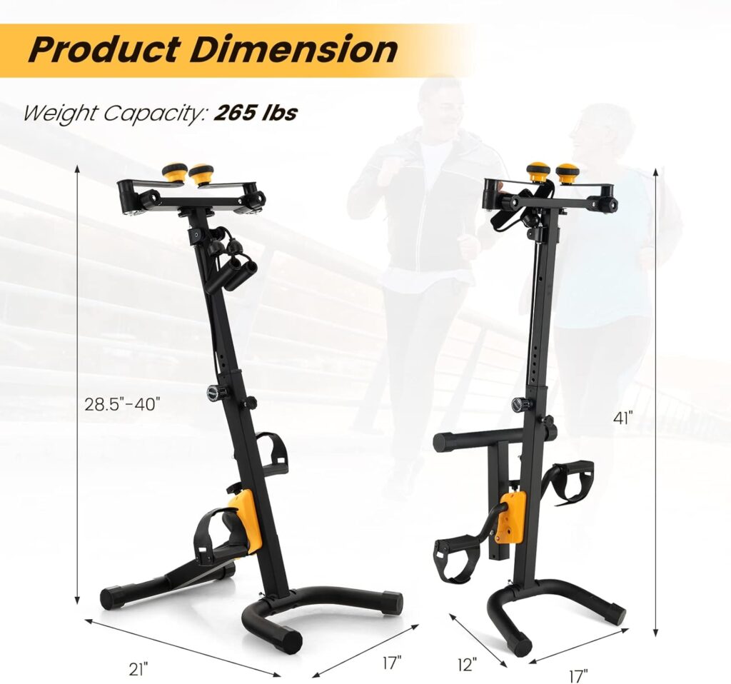 Goplus Foldable Pedal Exerciser for Seniors, Hand Arm Leg Knee Physical Therapy Exercise Bike w/ Adjustable Height, Handgrip, Resistance Band, Recovery Home Workout Equipment for Elderly