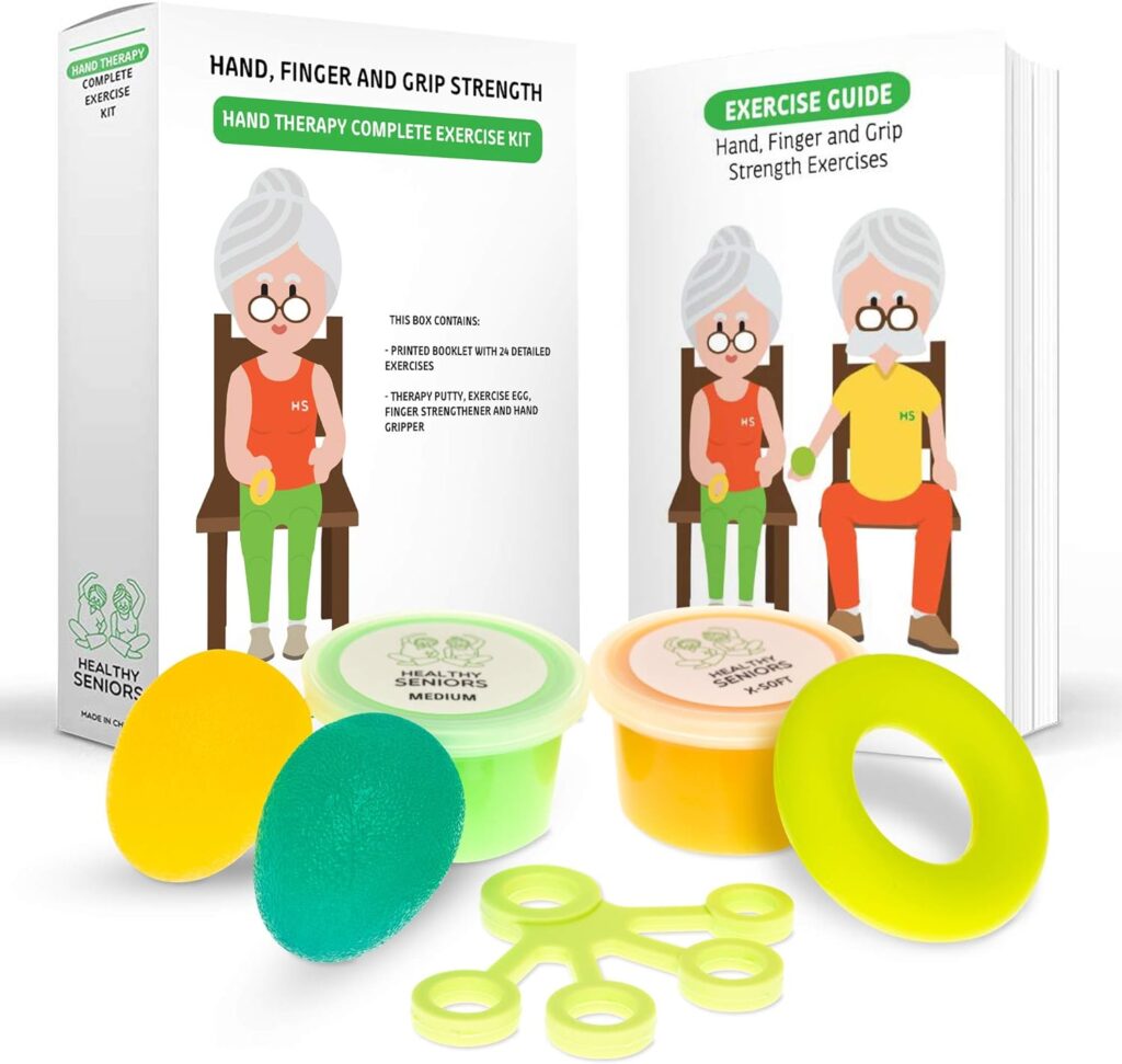 Healthy Seniors Physical Therapy Putty Kit, Finger Exercisers, and Hand Strengtheners. Improves Grip Strength, Dexterity, and Mobility. Supports Injury and Recovery Stress Relief