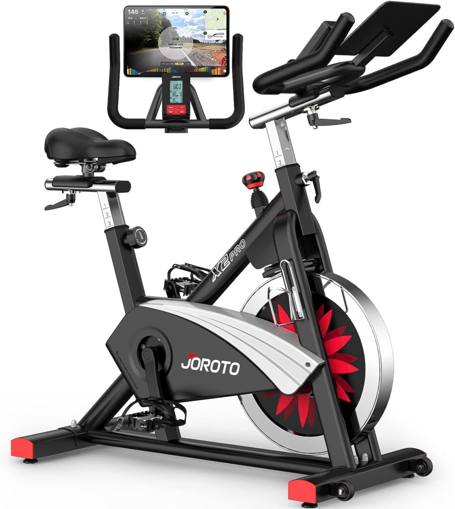 JOROTO X2 Stationary Exercise Bike | X2PRO Bluetooth Magnetic Belt Drive Indoor Cycling Bike, 300 Pounds Loads + 44 Days Free Kinomap Membership