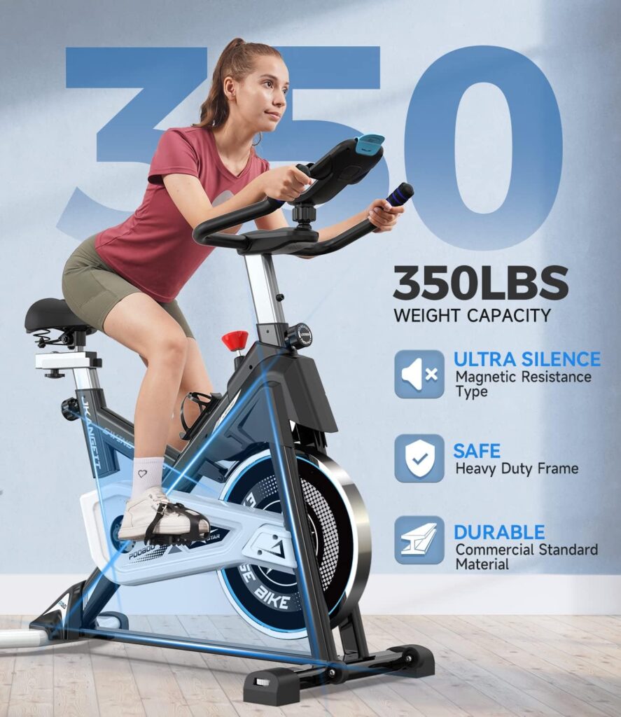 Pooboo Magnetic Exercise Bike Stationary, Indoor Cycling Bike with Built-In Bluetooth Sensor Compatible with Exercise bike apps Ipad Mount, Comfortable seat and Slant Board, Silent Belt Drive, 350LBS Weight Capacity