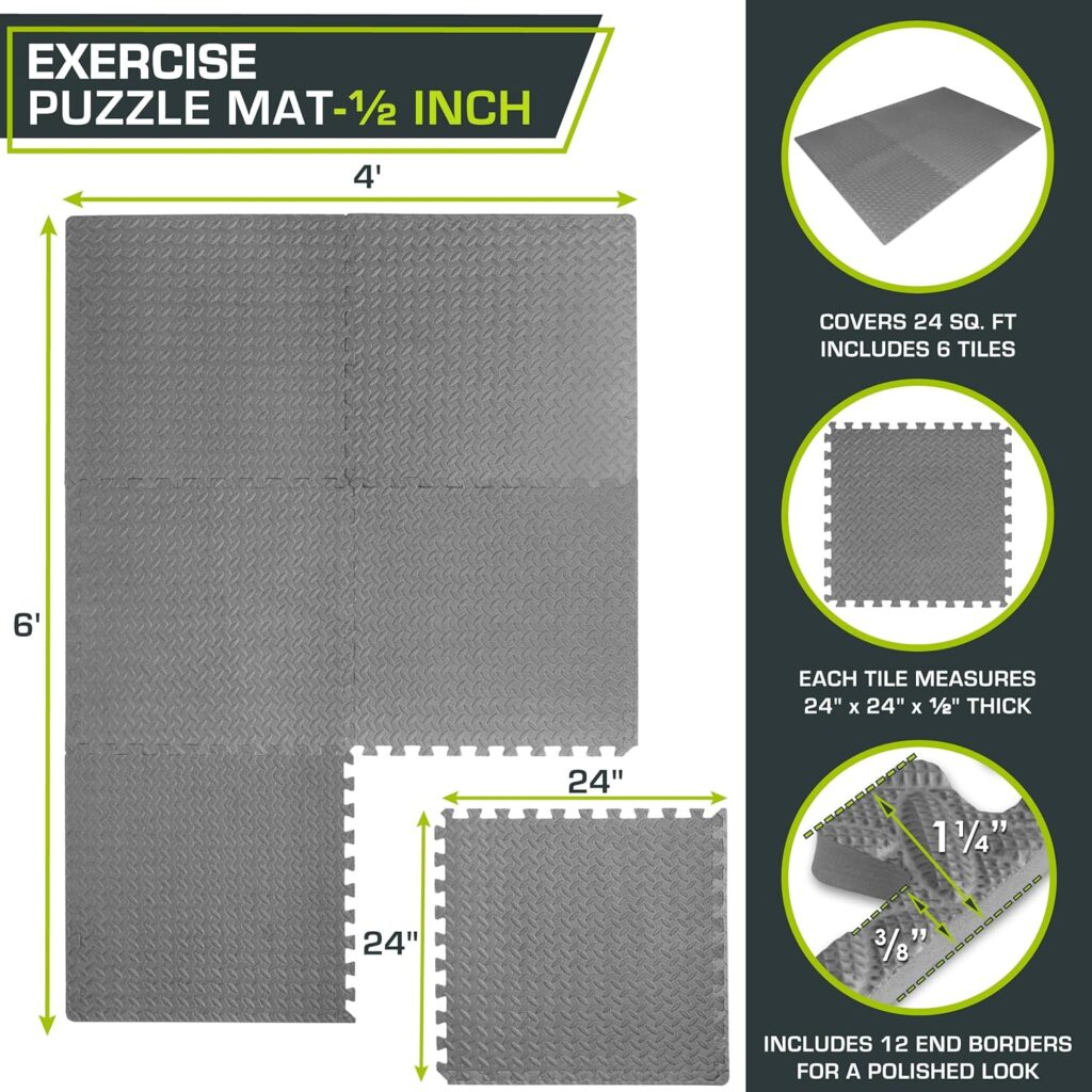 ProsourceFit Puzzle Exercise Mat ½”, EVA Interlocking Foam Floor Tiles for Home Gym, Mat for Home Workout Equipment, Floor Padding for Kids, Available in Packs of 24 SQ FT, 48 SQ FT, 144 SQ FT