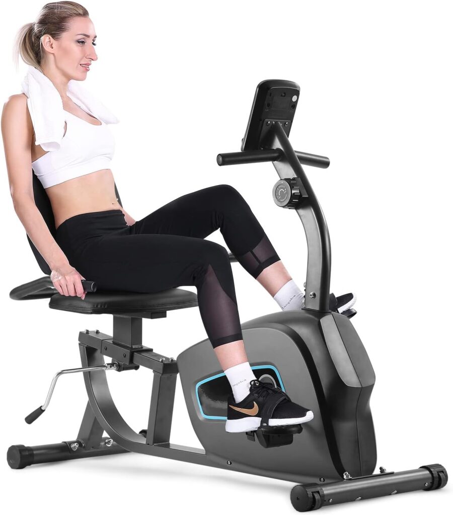 Recumbent Exercise Bike Stationary Bike for Home Sturdy Quiet 8 Levels Magnetic Large Comfortable Seat with Pulse Monitor  iPad Holder Cardio Workout for Seniors Adults