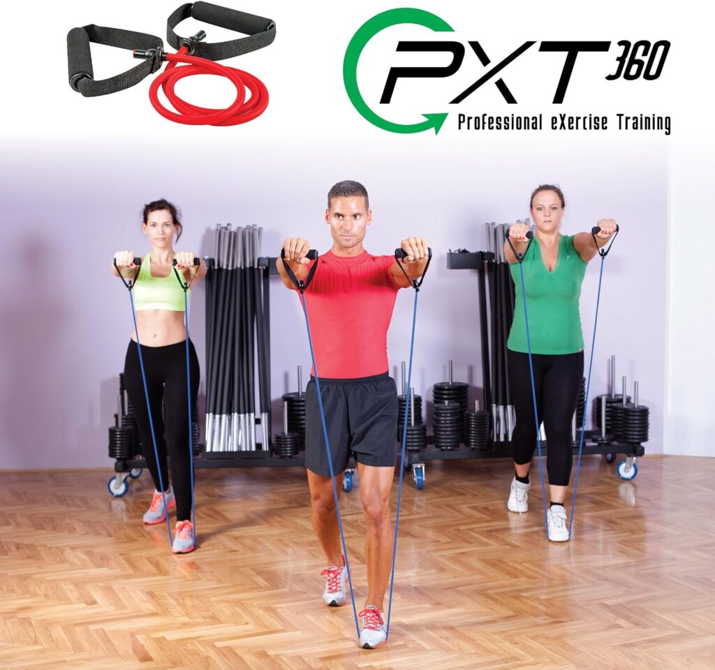 Resistance Bands with Handles by PXT360 | Complete Set of 5 Heavy Weights Exercise Tube Band from 5 to 50 pounds | Physical Therapy Recommended | Great for arms and Shoulders Workout and Strength