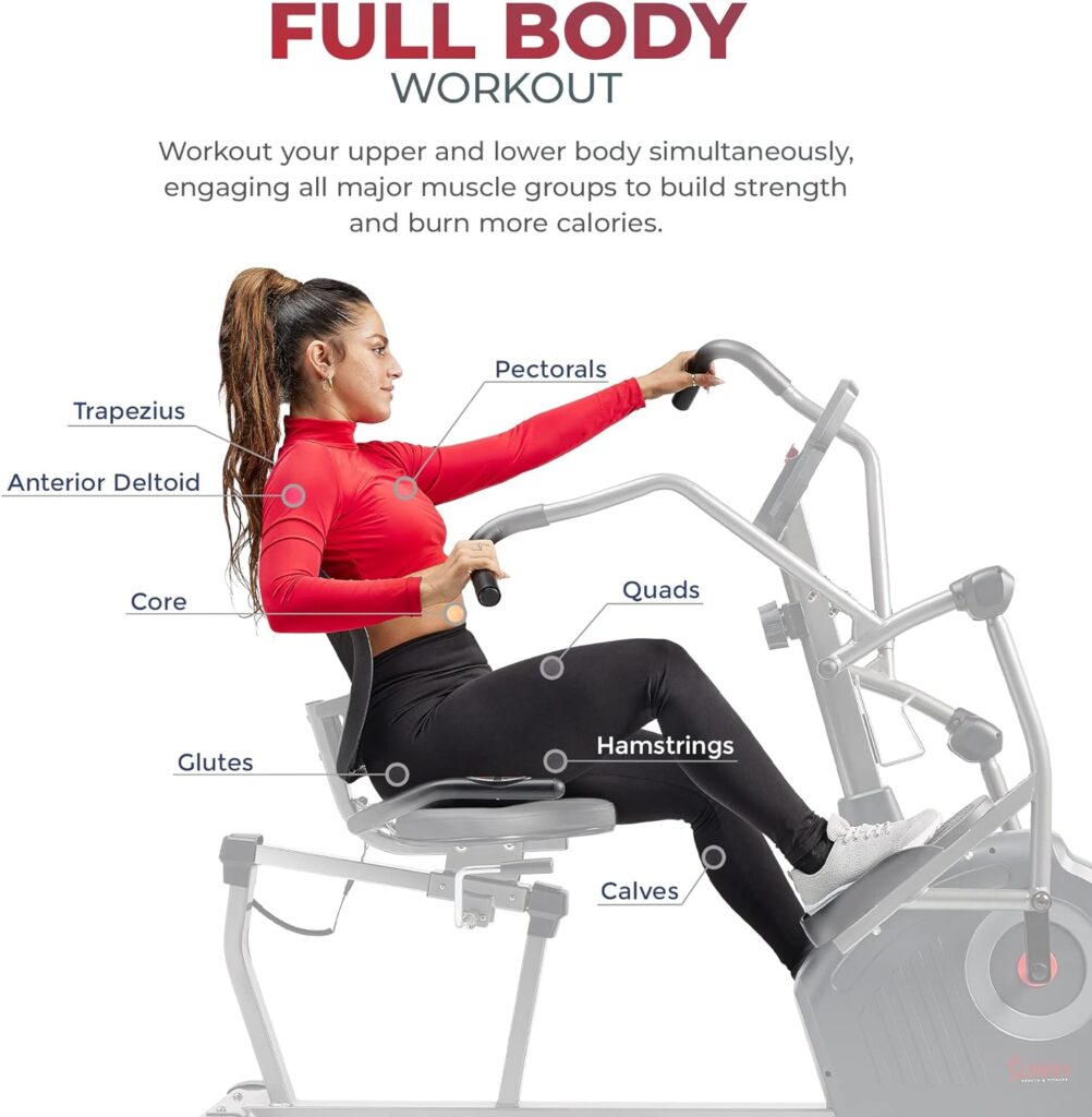 Sunny Health  Fitness Elite Recumbent Cross Trainer  Elliptical Machine with Arm Exercisers, Easy Adjust Seat,  Exclusive SunnyFit® App Enhanced Bluetooth Connectivity