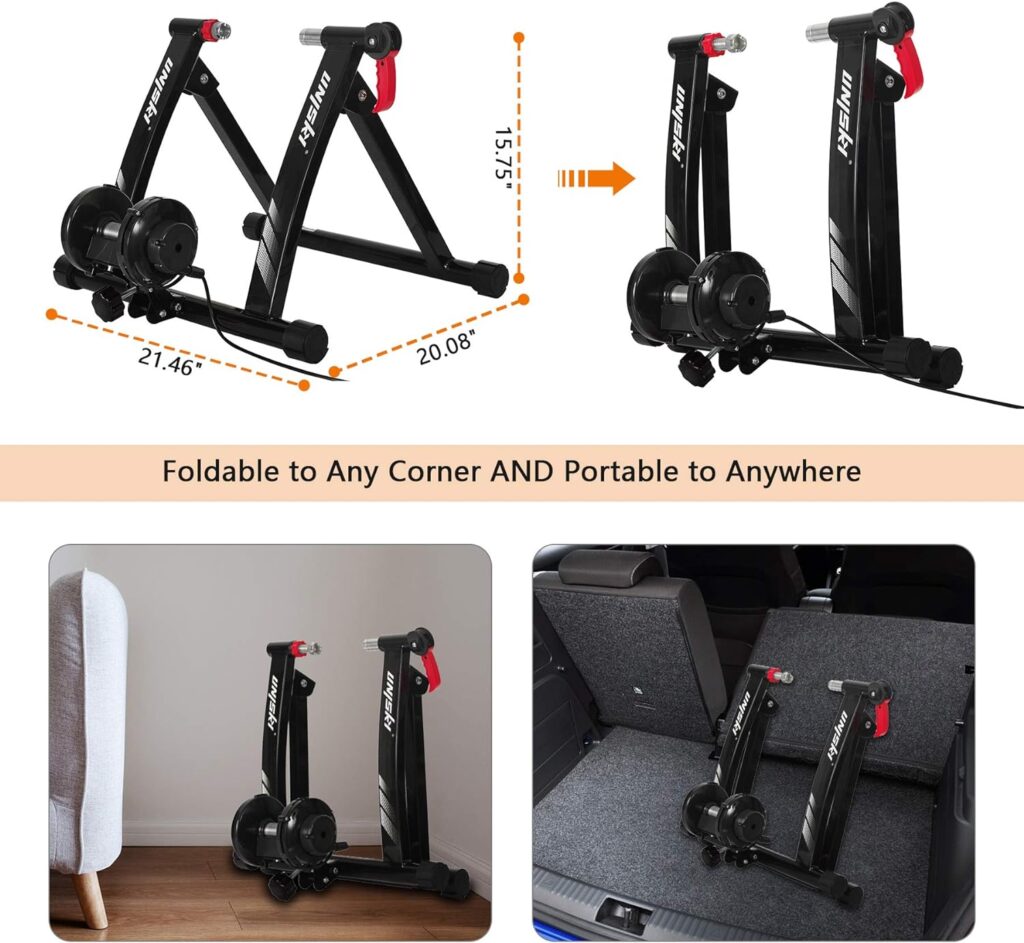 Unisky Bike Trainer Stand Indoor Bicycle Stand with Noise Reduction Magnetic Stationary Stand fits for 26-28inch, 700C Wheel