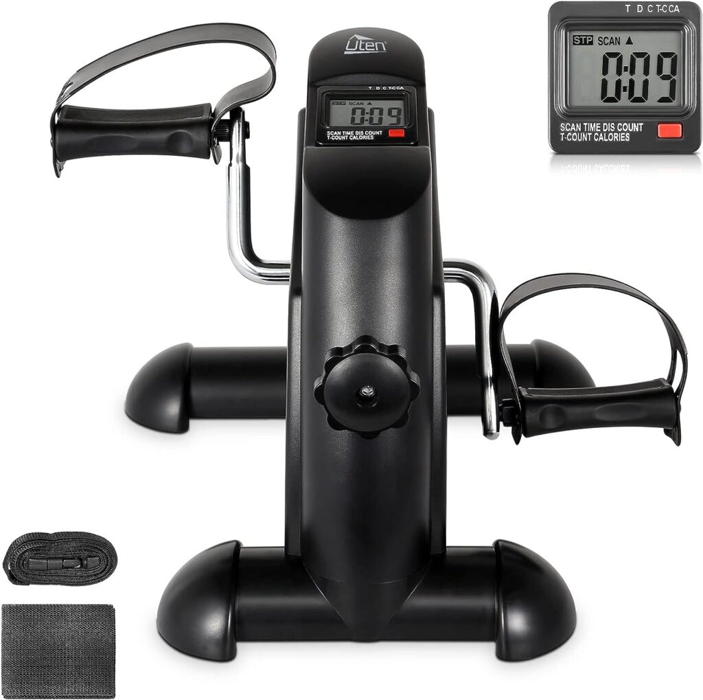 Uten Mini Exercise Bike, Under Desk Bike, Arm  Leg Peddler Machine with LCD Screen Displays, Portable Cycle