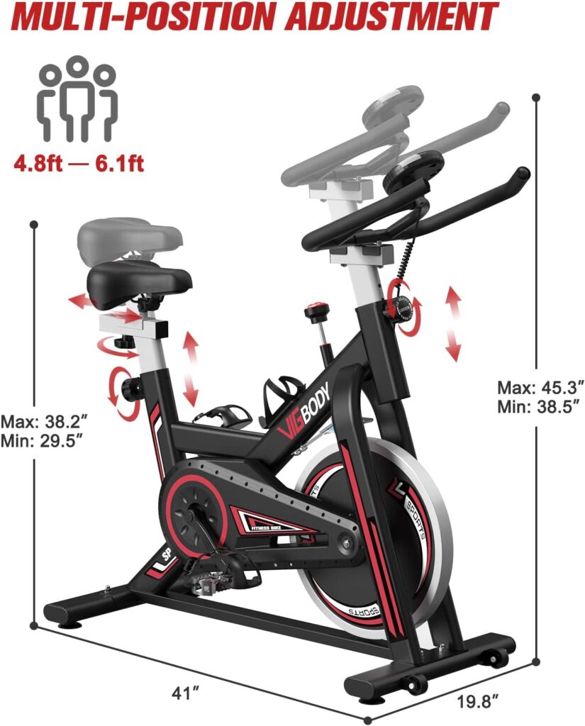 VIGBODY Stationary Exercise Bike Indoor Cycling Bike for Cardio Workout, with Comfortable Seat Cushion, LCD Monitor for Home Training Bike