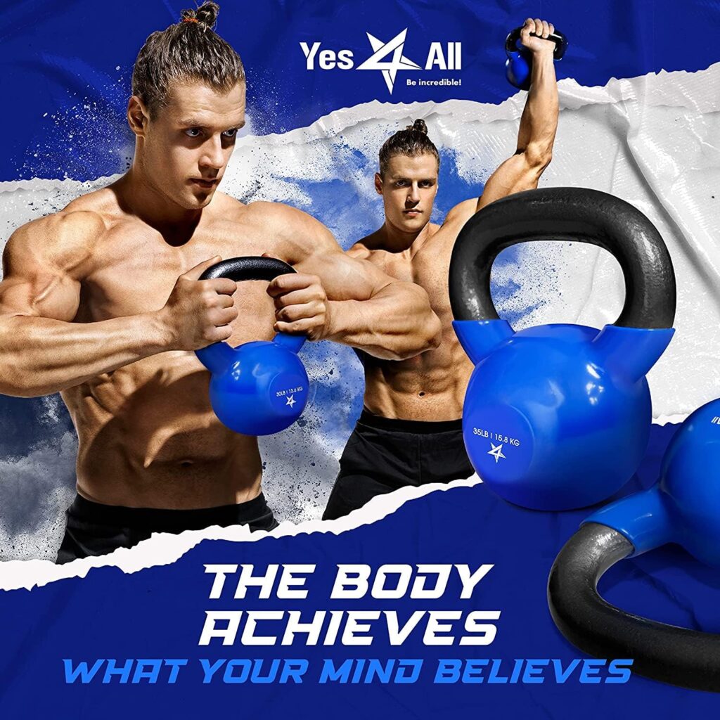 Yes4All Kettlebell Vinyl Coated Cast Iron – Great for Dumbbell Weights Exercises, Full Body Workout Equipment Push up, Grip Strength and Strength Training, PVC