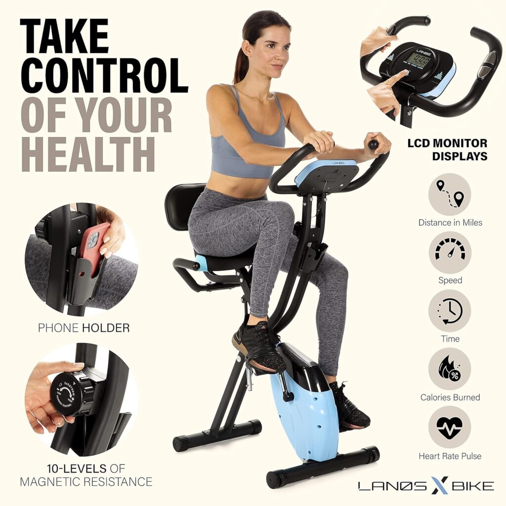 Amazon.com : LANOS Workout Bike For Home - 2 In 1 Recumbent Exercise Bike and Upright Indoor Cycling Bike Positions, 10 Level Magnetic Resistance Exercise Bike, Foldable Stationary Bike Machine, Fitness Bike : Sports  Outdoors