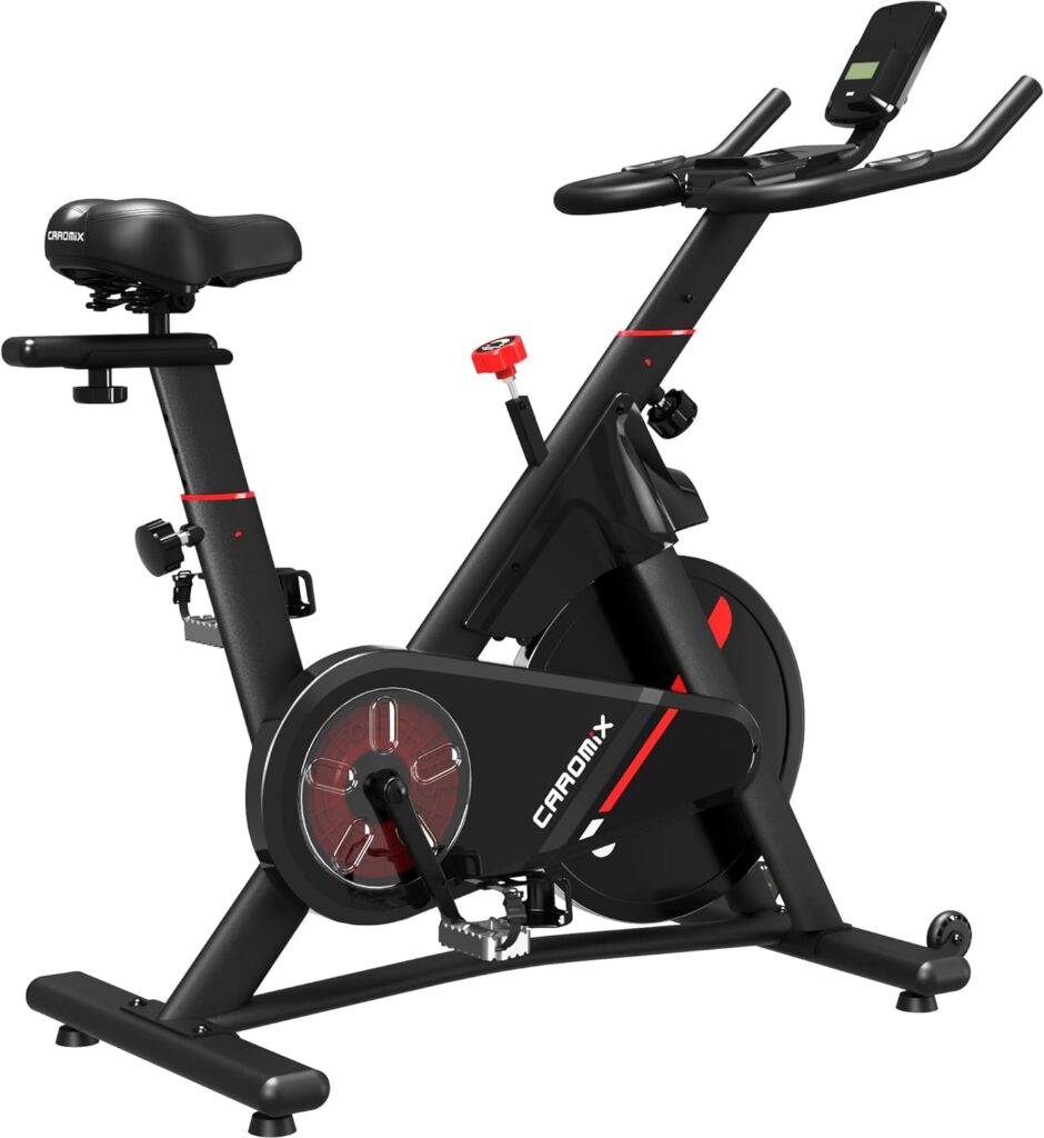 Caromix Exercise Bike Indoor Cycling Bike Magnetic Resistance Ergonomics Stationary Cycle Bike Home Bike With Heart Rate Monitoring  Comfortable Seat Cushion (Black)