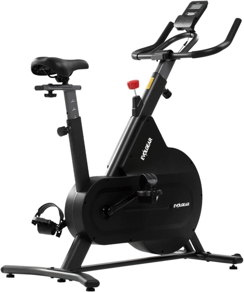 EVOLGEAR Spinning Bike, Ultra Quiet, Magnetic, Exercise Bike, Spin Bike, Fitness Bike, Adjustable Saddle  Handle, For Home Use, Stepless Adjustment, Easy Assembly, Wheels, Training Bike, Safe, Heart Rate Measurement, Easy Movement