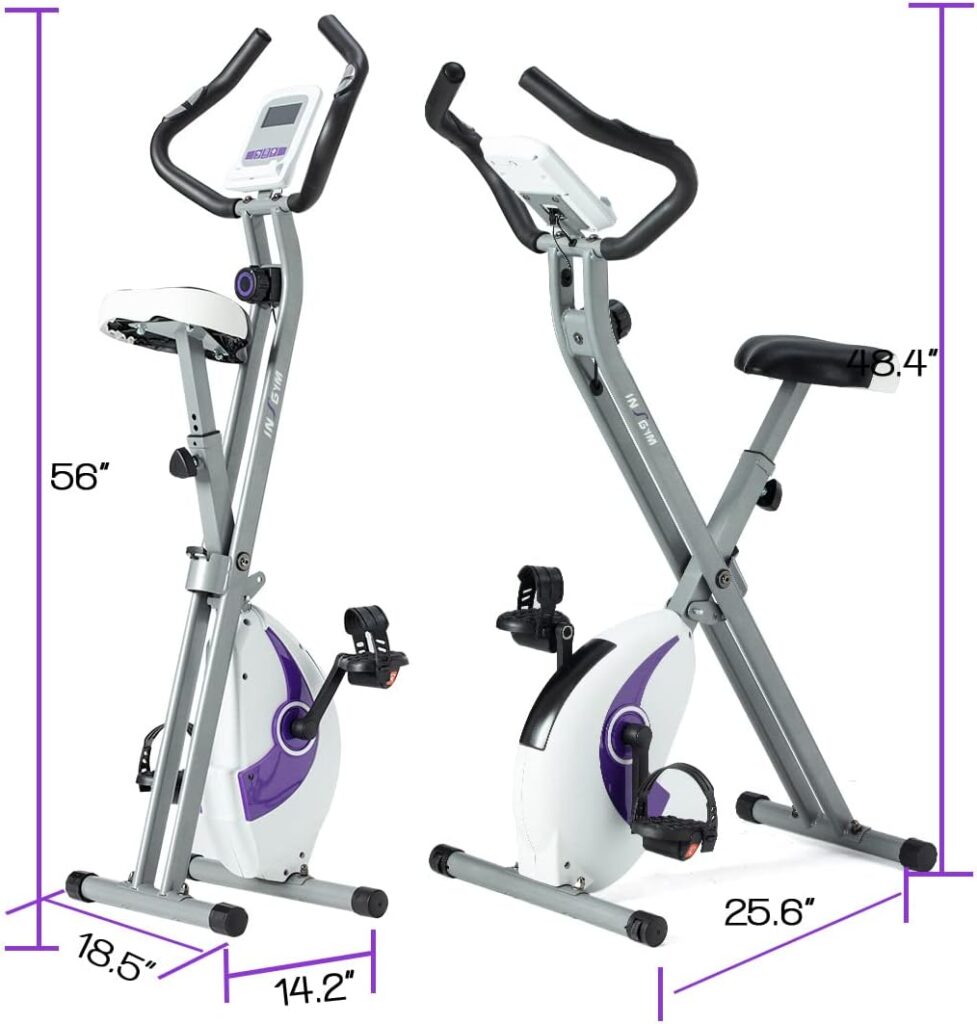 Exercise Bike insgym Foldable Fitness - Stationary Upright Workout Bike with Comfortable Seat Cushion and LED Display Heart Rate with 8-Level Adjustable easy assemble for Adult