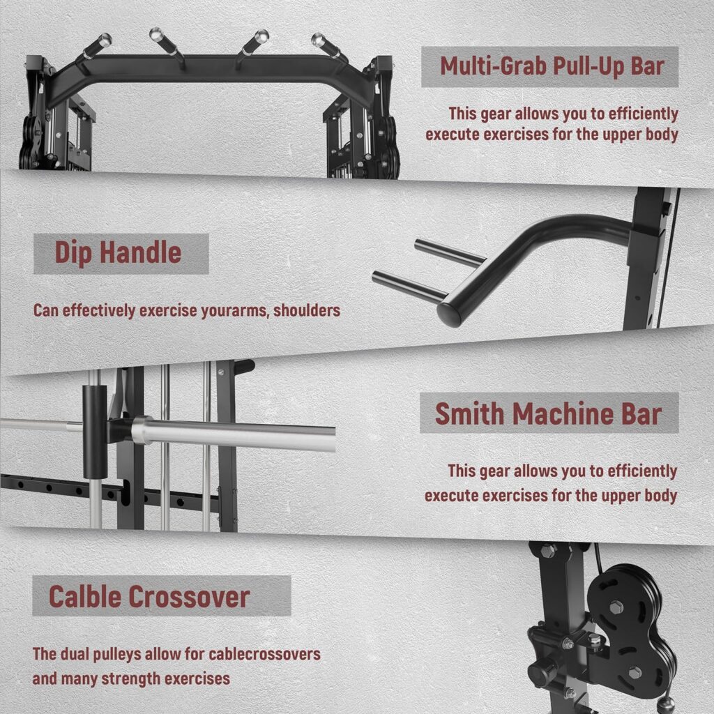 MAJOR LUTIE Smith Machine, All-in-One Home Gym Power Cage with Smith Bar and Two LAT Pull-Down Systems and Cable Crossover Machine for Home Gym