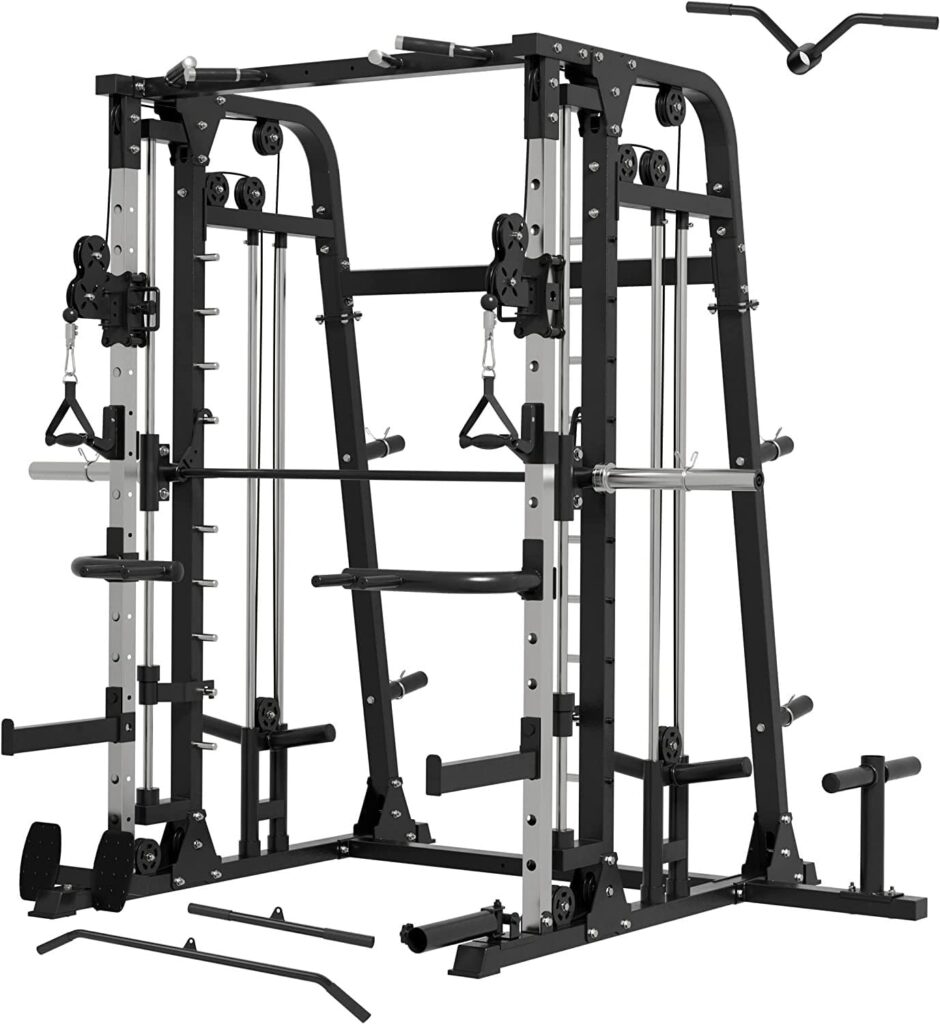 MAJOR LUTIE Smith Machine, All-in-One Home Gym Power Cage with Smith Bar and Two LAT Pull-Down Systems and Cable Crossover Machine for Home Gym